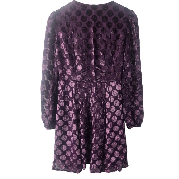 Betsey Johnson Purple Polka Dot Burnout Velvet Wrap Mini Dress Womens Size 2 - Picture 2 of 10